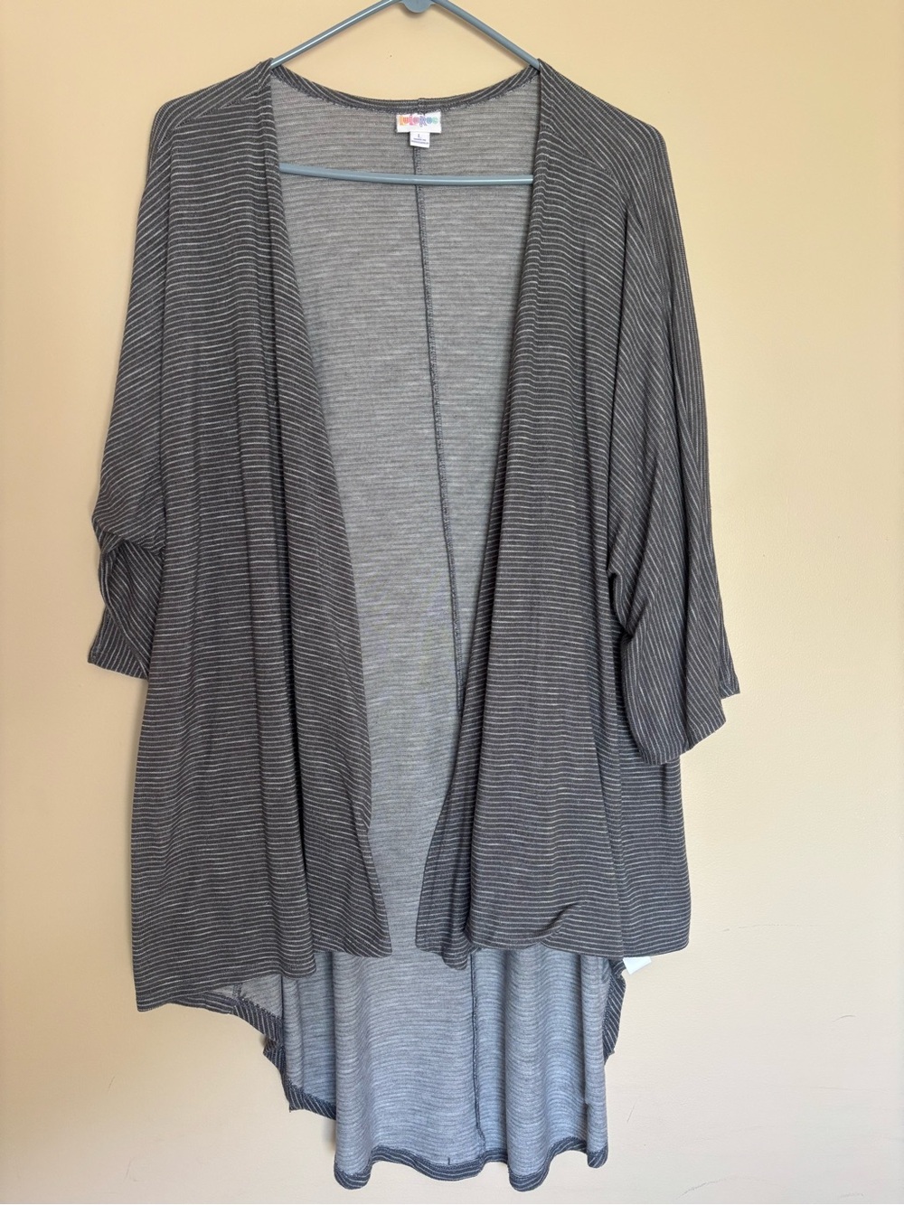 LuLaRoe Gray Striped Open Drape Cardigan